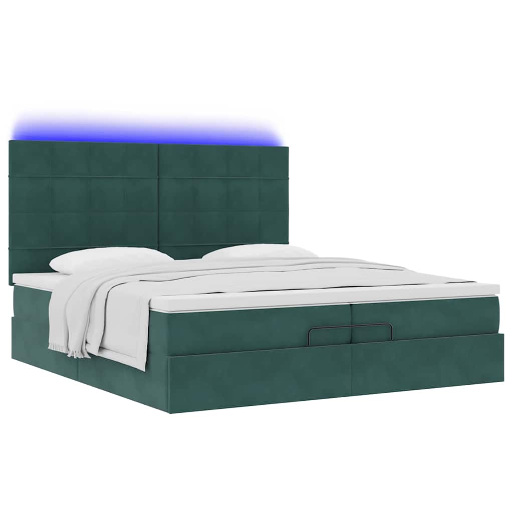Ottoman-Bett mit Matratzen & LEDs Dunkelgrün 200x200 cm Samt