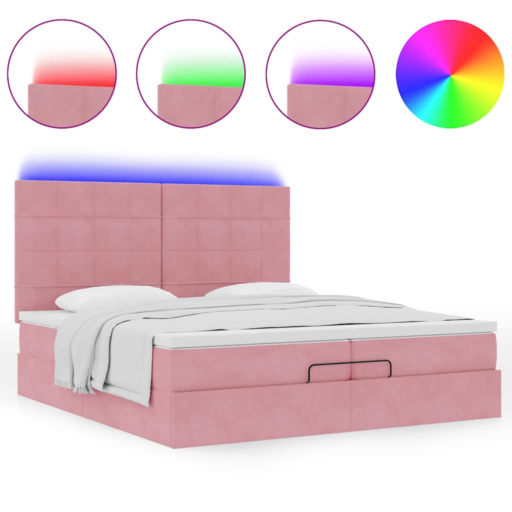 Ottoman-Bett mit Matratzen & LEDs Rosa 200x200 cm Samt