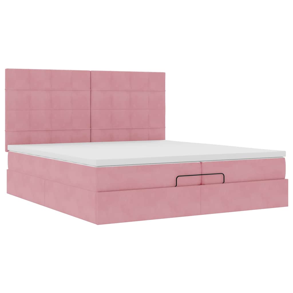 Ottoman-Bett mit Matratzen & LEDs Rosa 200x200 cm Samt