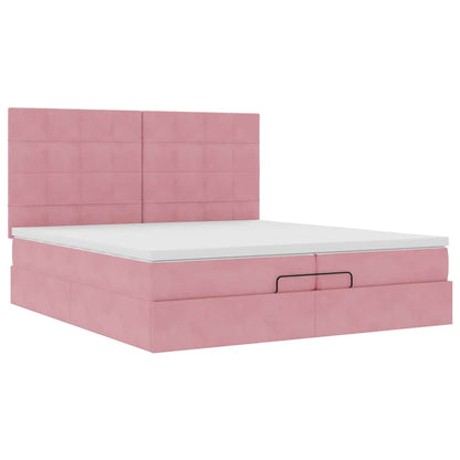 Ottoman-Bett mit Matratzen & LEDs Rosa 200x200 cm Samt