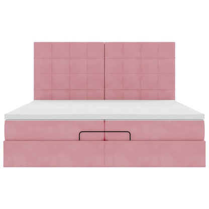 Ottoman-Bett mit Matratzen & LEDs Rosa 200x200 cm Samt