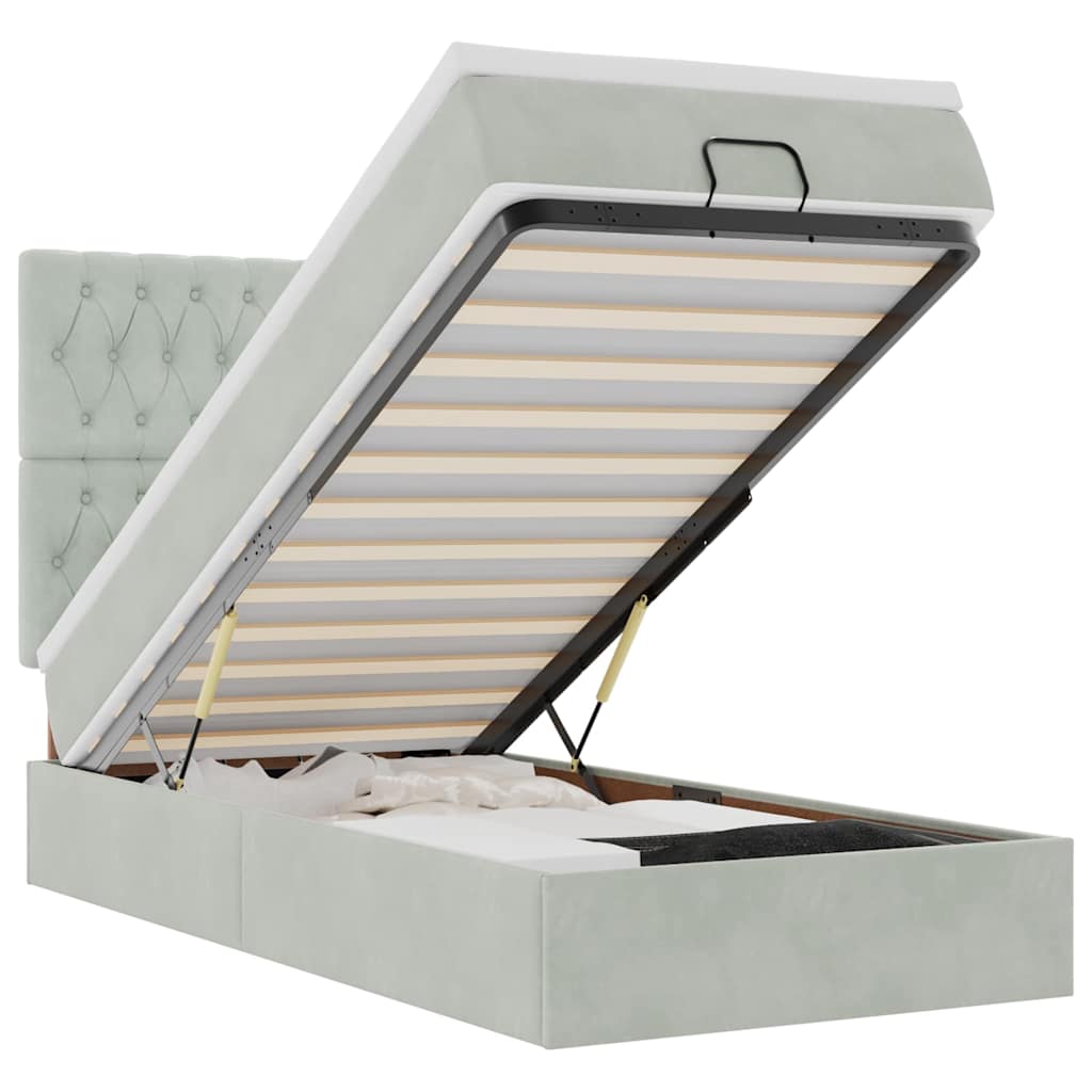 Ottoman-Bett mit Matratzen & LEDs Hellgrau 100x200 cm Samt