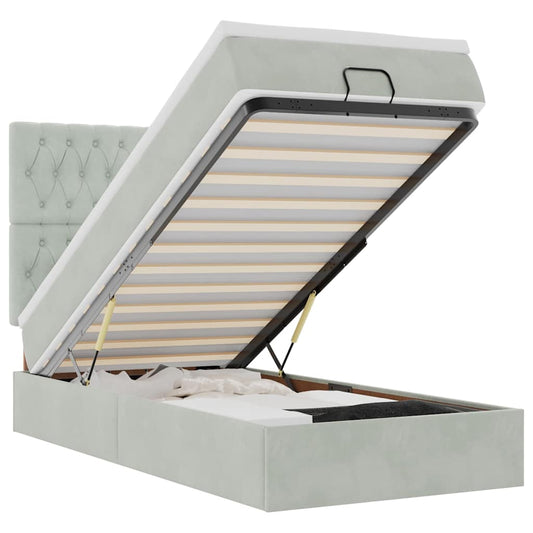 Ottoman-Bett mit Matratzen & LEDs Hellgrau 100x200 cm Samt