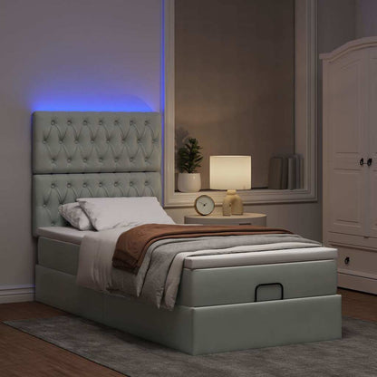 Ottoman-Bett mit Matratzen & LEDs Hellgrau 100x200 cm Samt