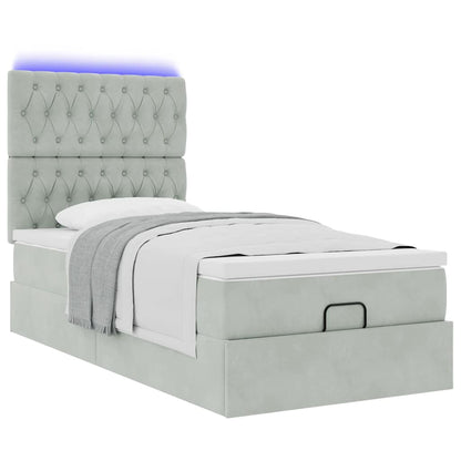 Ottoman-Bett mit Matratzen & LEDs Hellgrau 100x200 cm Samt