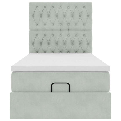 Ottoman-Bett mit Matratzen & LEDs Hellgrau 100x200 cm Samt