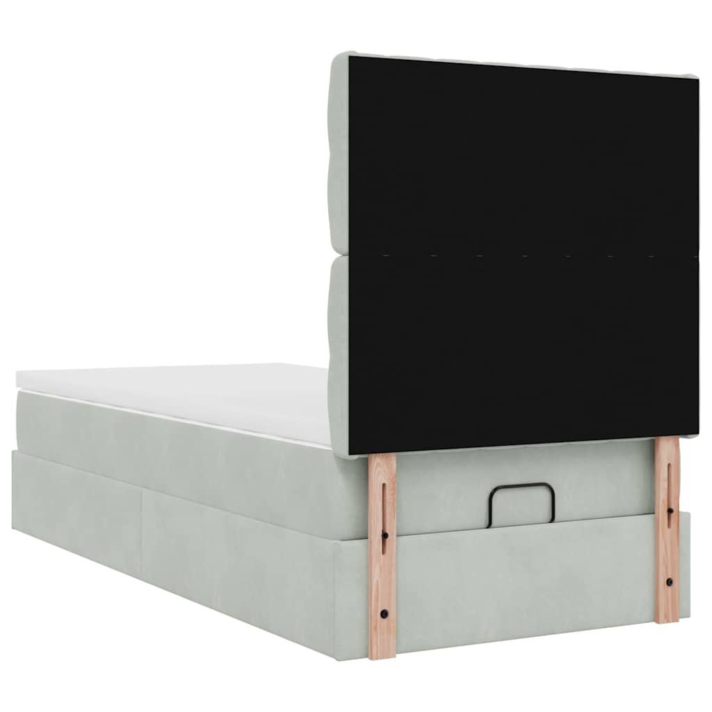 Ottoman-Bett mit Matratzen & LEDs Hellgrau 100x200 cm Samt