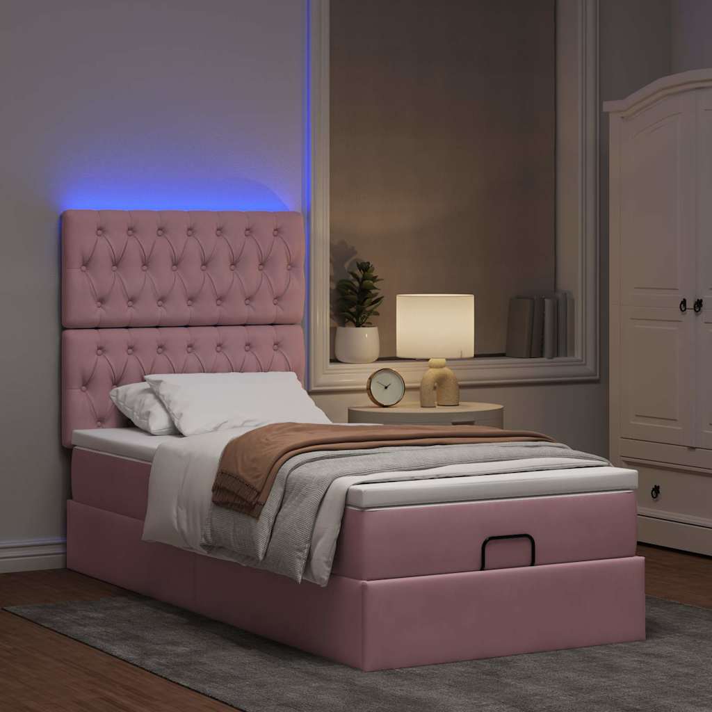 Ottoman-Bett mit Matratzen & LEDs Rosa 100x200 cm Samt