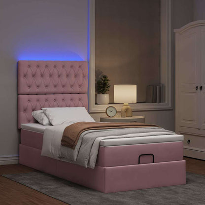 Ottoman-Bett mit Matratzen & LEDs Rosa 100x200 cm Samt