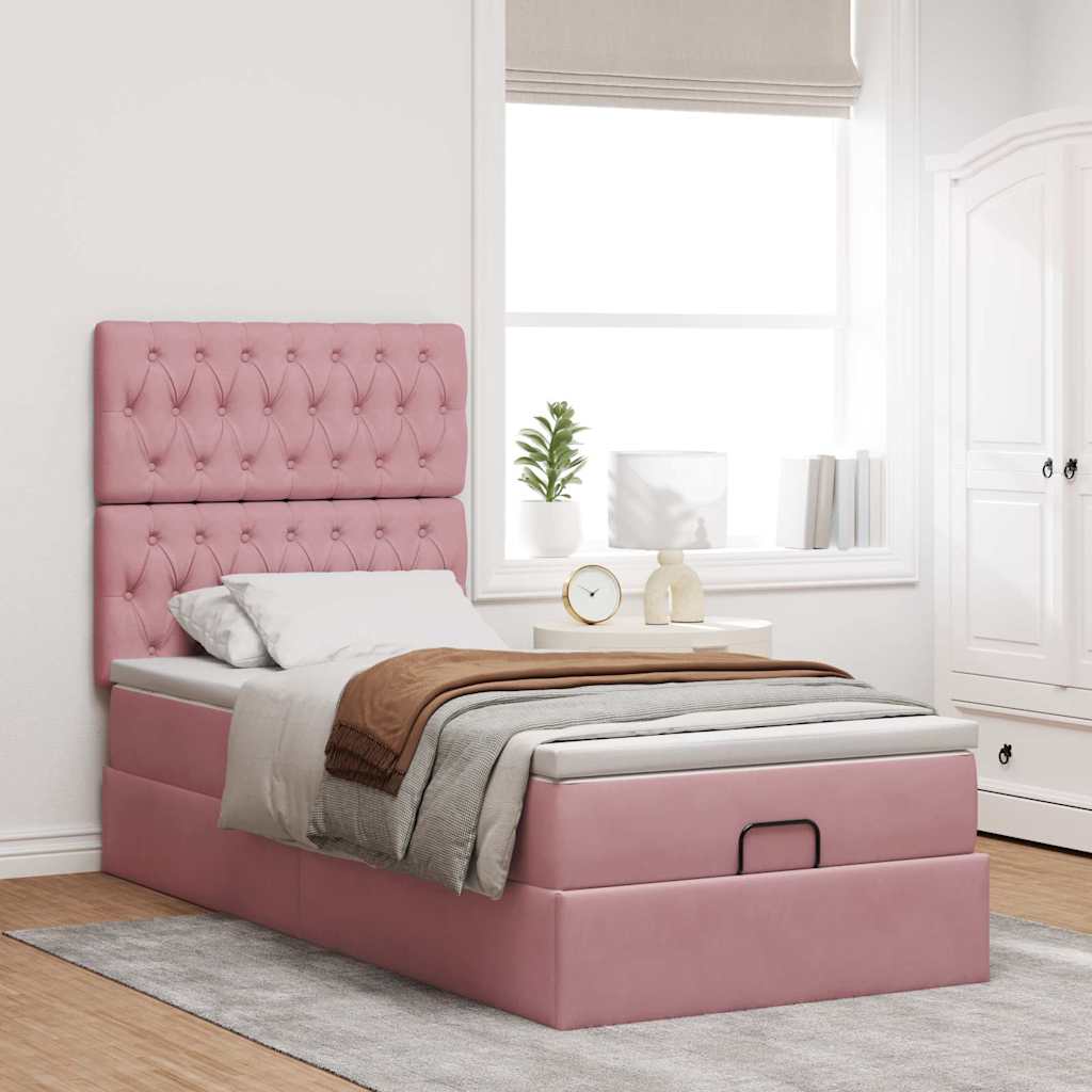 Ottoman-Bett mit Matratzen & LEDs Rosa 100x200 cm Samt