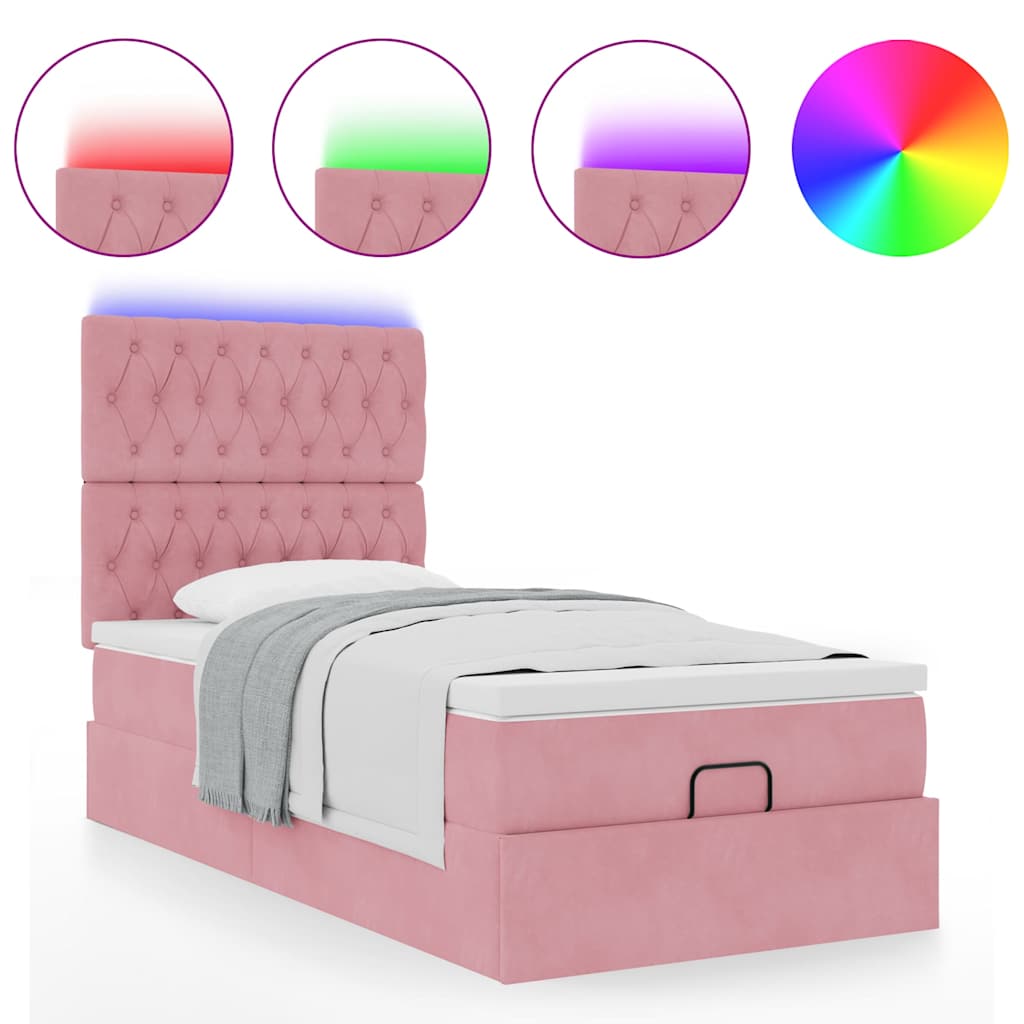 Ottoman-Bett mit Matratzen & LEDs Rosa 100x200 cm Samt