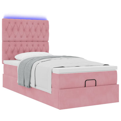 Ottoman-Bett mit Matratzen & LEDs Rosa 100x200 cm Samt