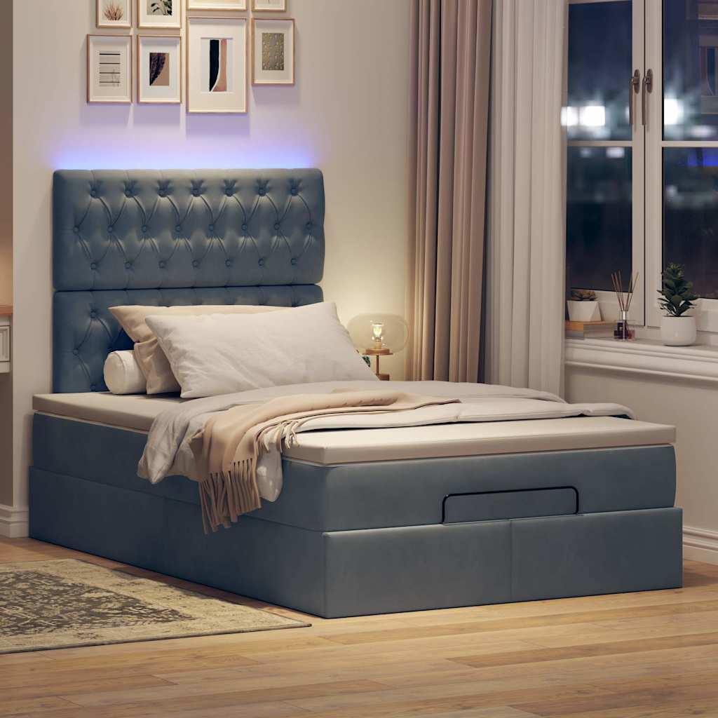 Ottoman-Bett mit Matratzen & LEDs Dunkelgrau 120x190 cm Samt