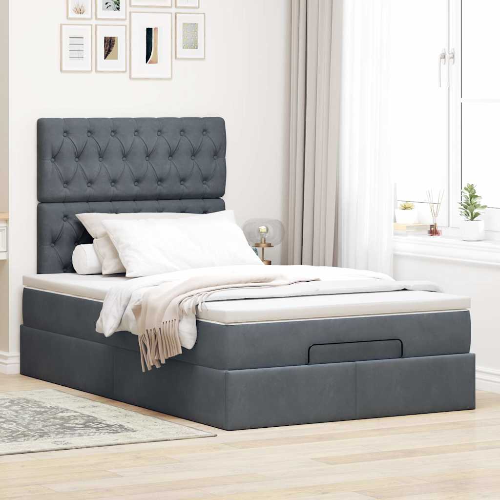 Ottoman-Bett mit Matratzen & LEDs Dunkelgrau 120x190 cm Samt