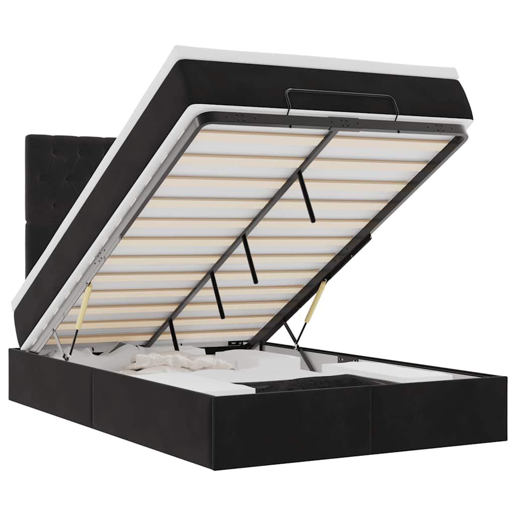 Ottoman-Bett mit Matratzen & LEDs Schwarz 120x190 cm Samt