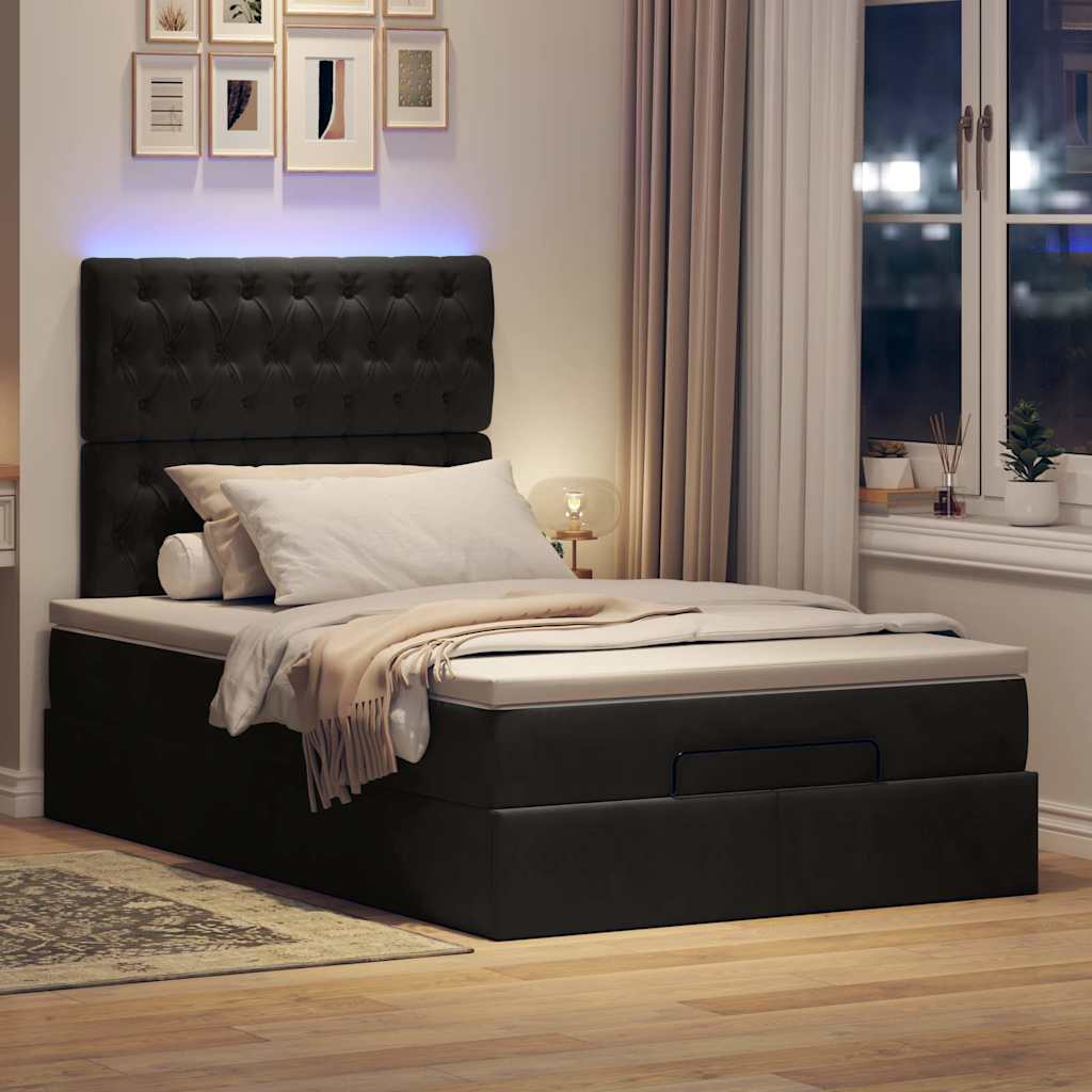 Ottoman-Bett mit Matratzen & LEDs Schwarz 120x190 cm Samt