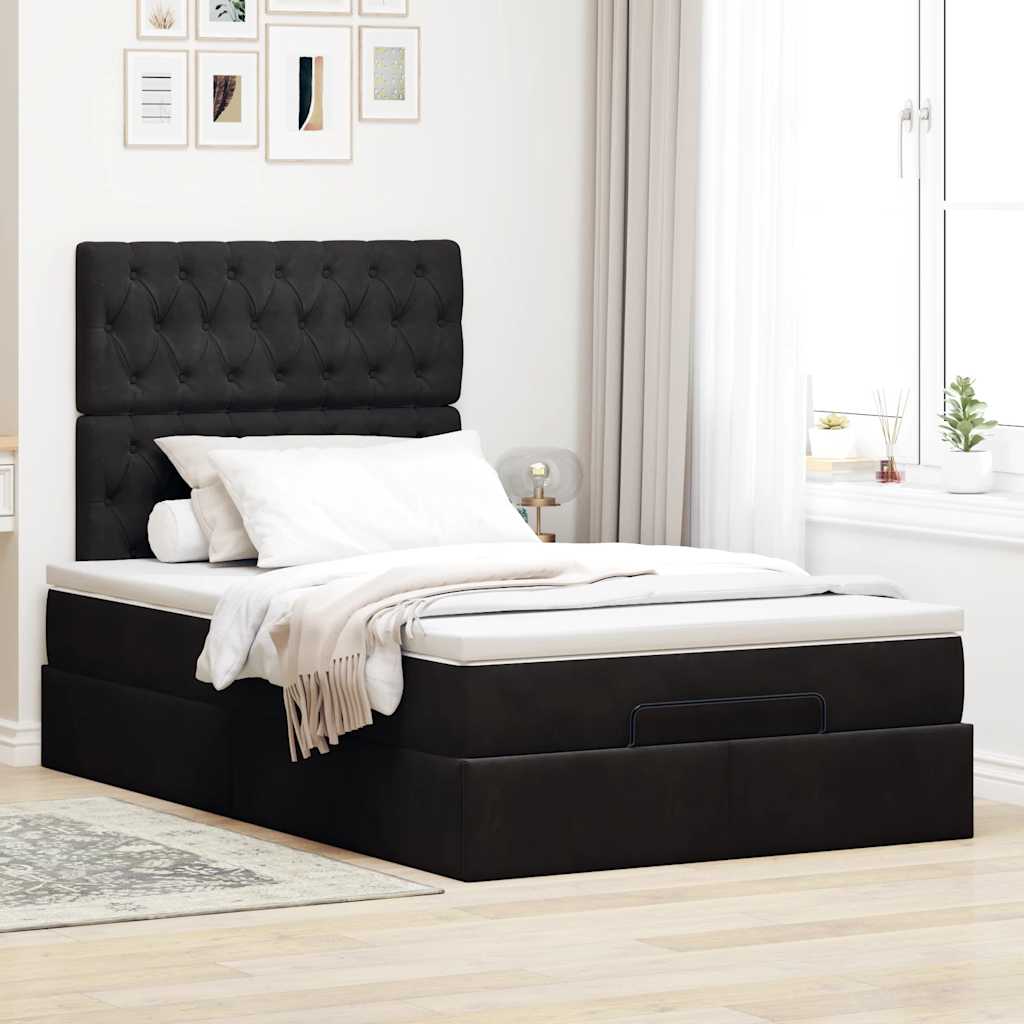 Ottoman-Bett mit Matratzen & LEDs Schwarz 120x190 cm Samt