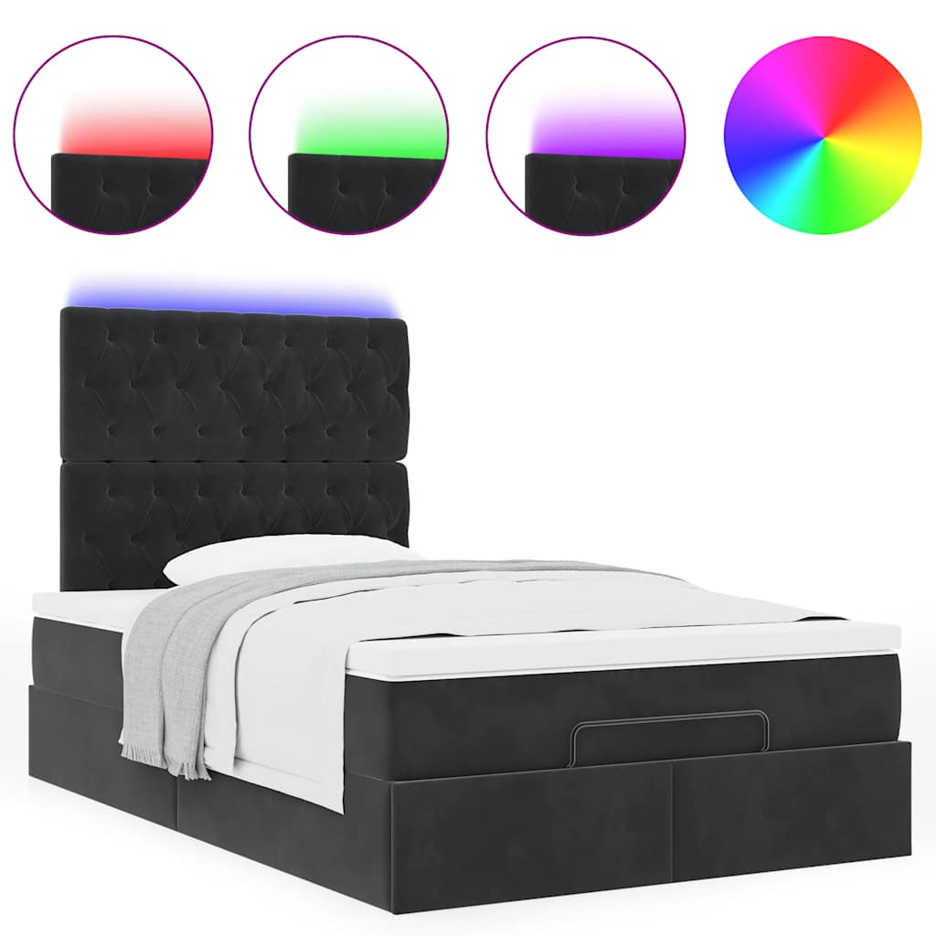 Ottoman-Bett mit Matratzen & LEDs Schwarz 120x190 cm Samt