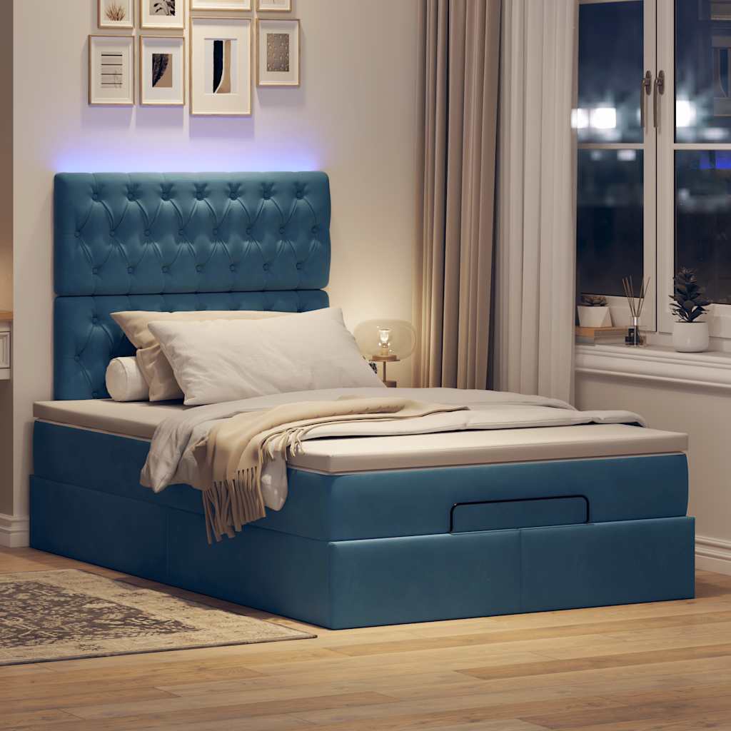 Ottoman-Bett mit Matratzen & LEDs Dunkelblau 120x190 cm Samt