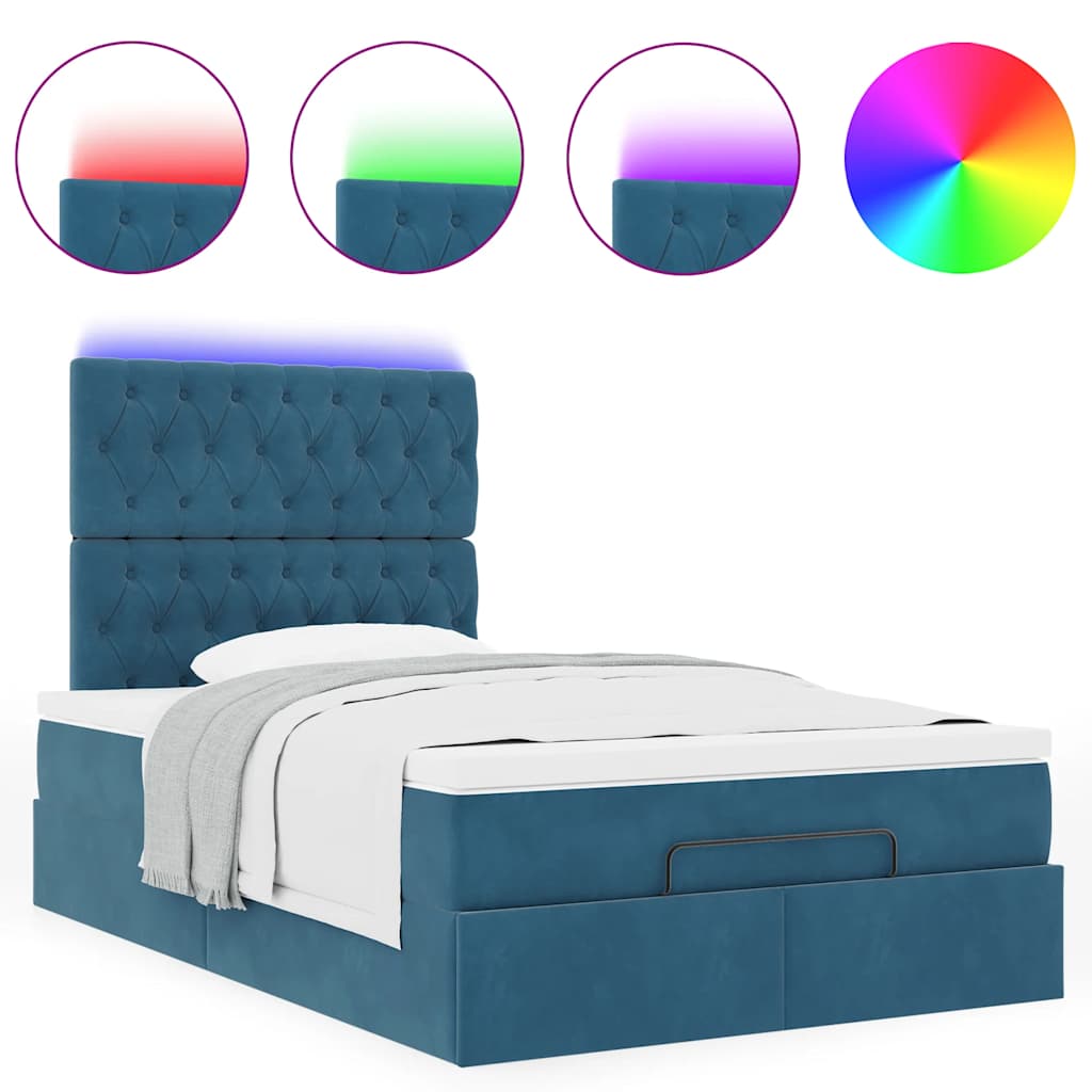 Ottoman-Bett mit Matratzen & LEDs Dunkelblau 120x190 cm Samt