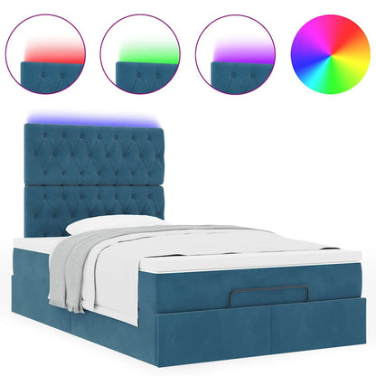 Ottoman-Bett mit Matratzen & LEDs Dunkelblau 120x190 cm Samt