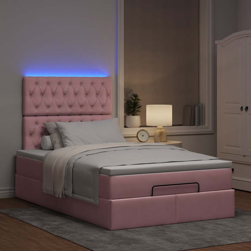 Ottoman-Bett mit Matratzen & LEDs Rosa 120x190 cm Samt