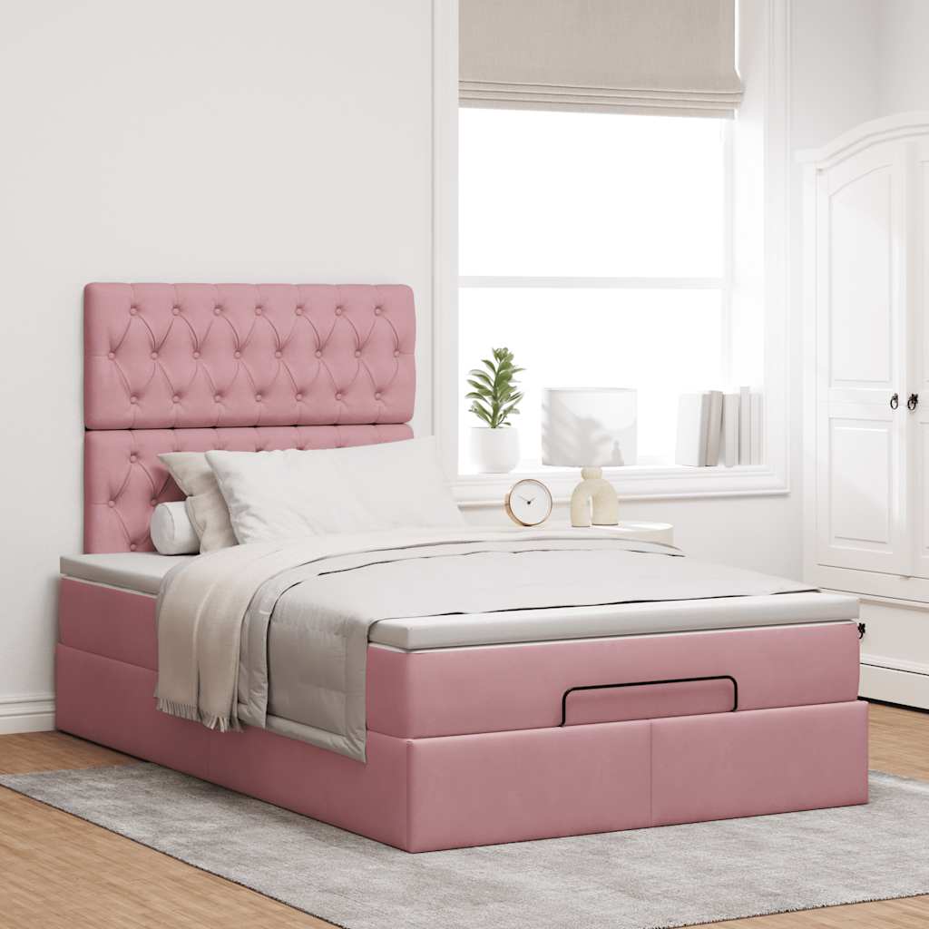 Ottoman-Bett mit Matratzen & LEDs Rosa 120x190 cm Samt