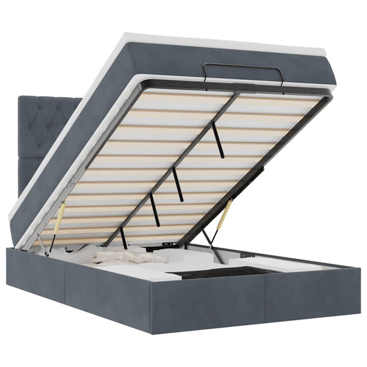 Ottoman-Bett mit Matratzen & LEDs Dunkelgrau 120x200 cm Samt