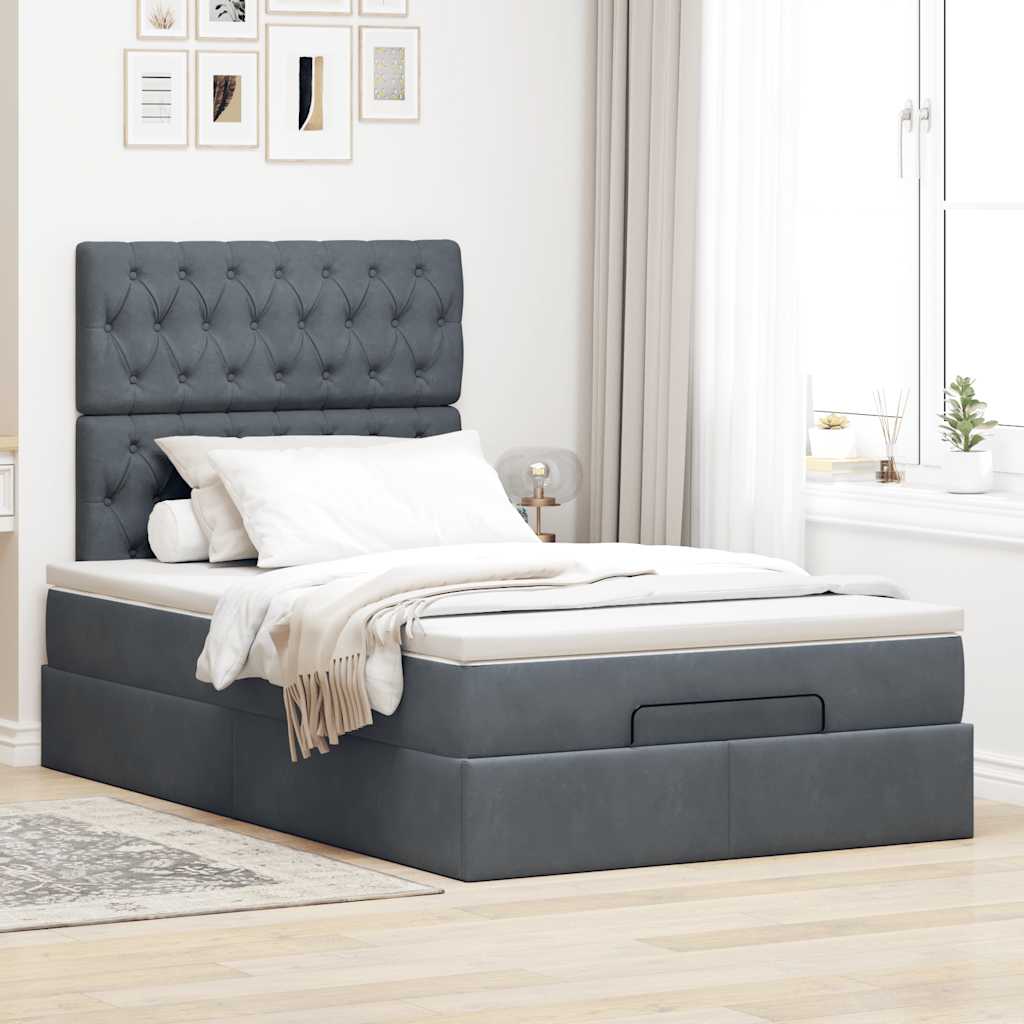 Ottoman-Bett mit Matratzen & LEDs Dunkelgrau 120x200 cm Samt