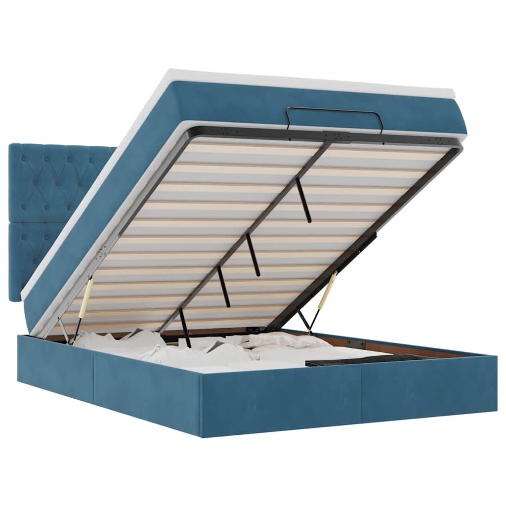 Ottoman-Bett mit Matratzen & LEDs Dunkelblau 140x200 cm Samt