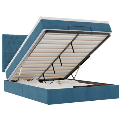 Ottoman-Bett mit Matratzen & LEDs Dunkelblau 140x200 cm Samt