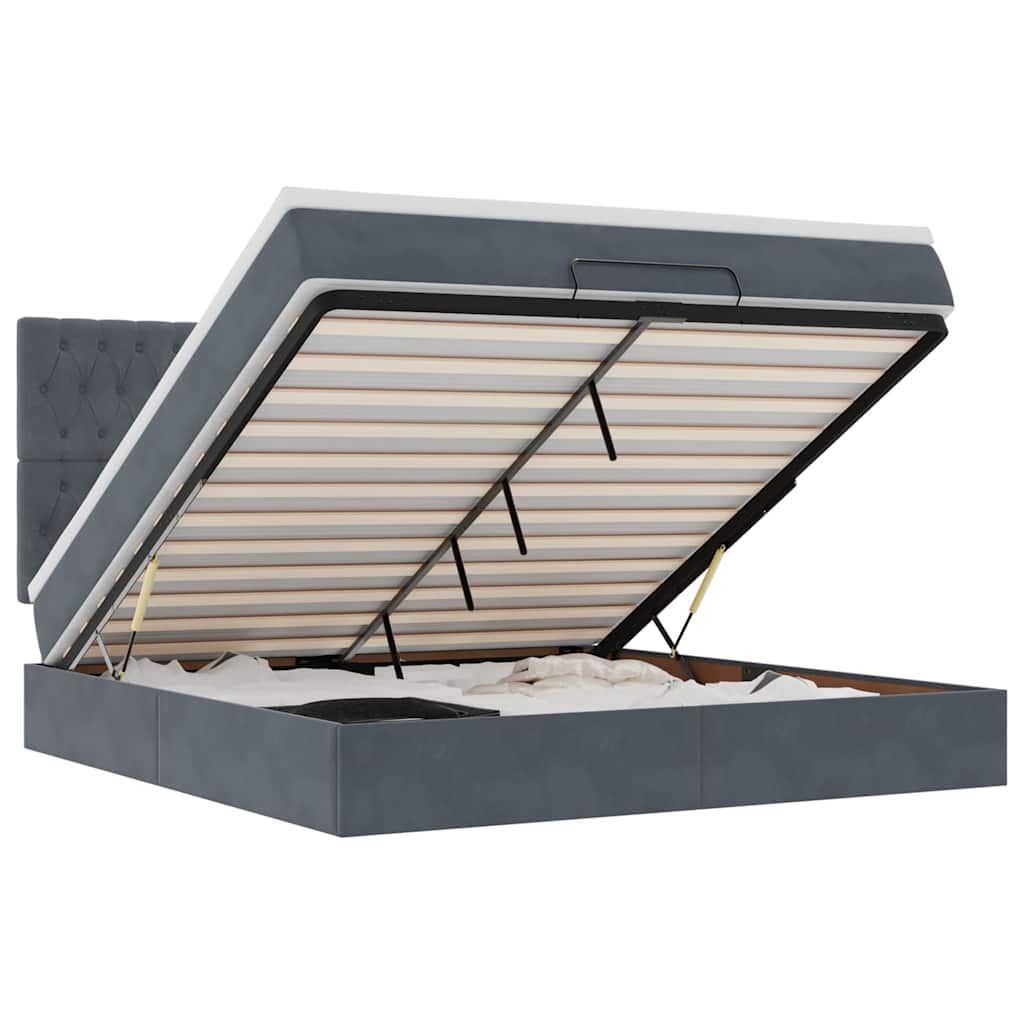 Ottoman-Bett mit Matratzen & LEDs Dunkelgrau 160x200 cm Samt