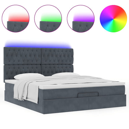 Ottoman-Bett mit Matratzen & LEDs Dunkelgrau 160x200 cm Samt