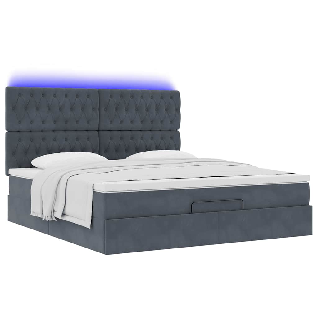 Ottoman-Bett mit Matratzen & LEDs Dunkelgrau 160x200 cm Samt