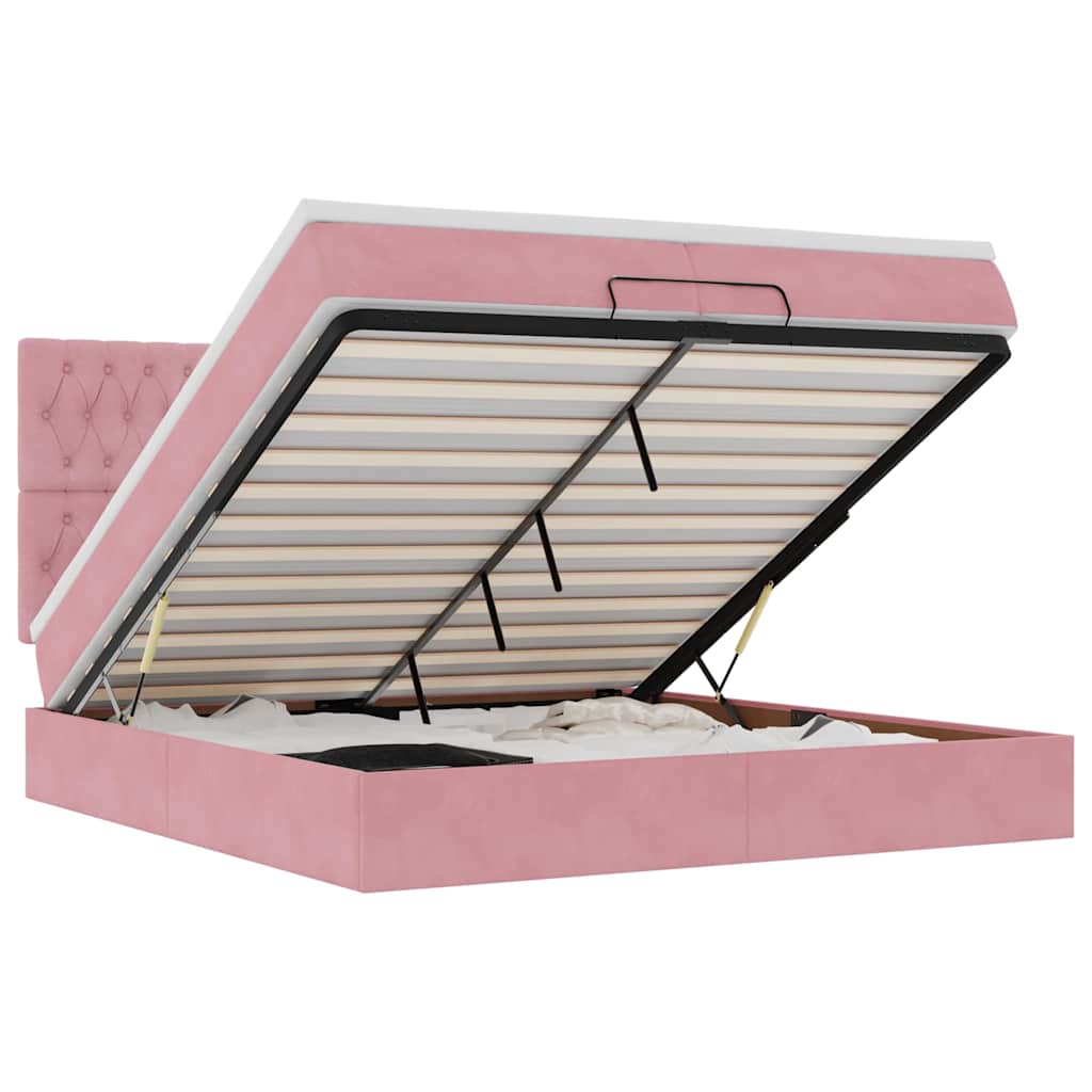 Ottoman-Bett mit Matratzen & LEDs Rosa 200x200 cm Samt