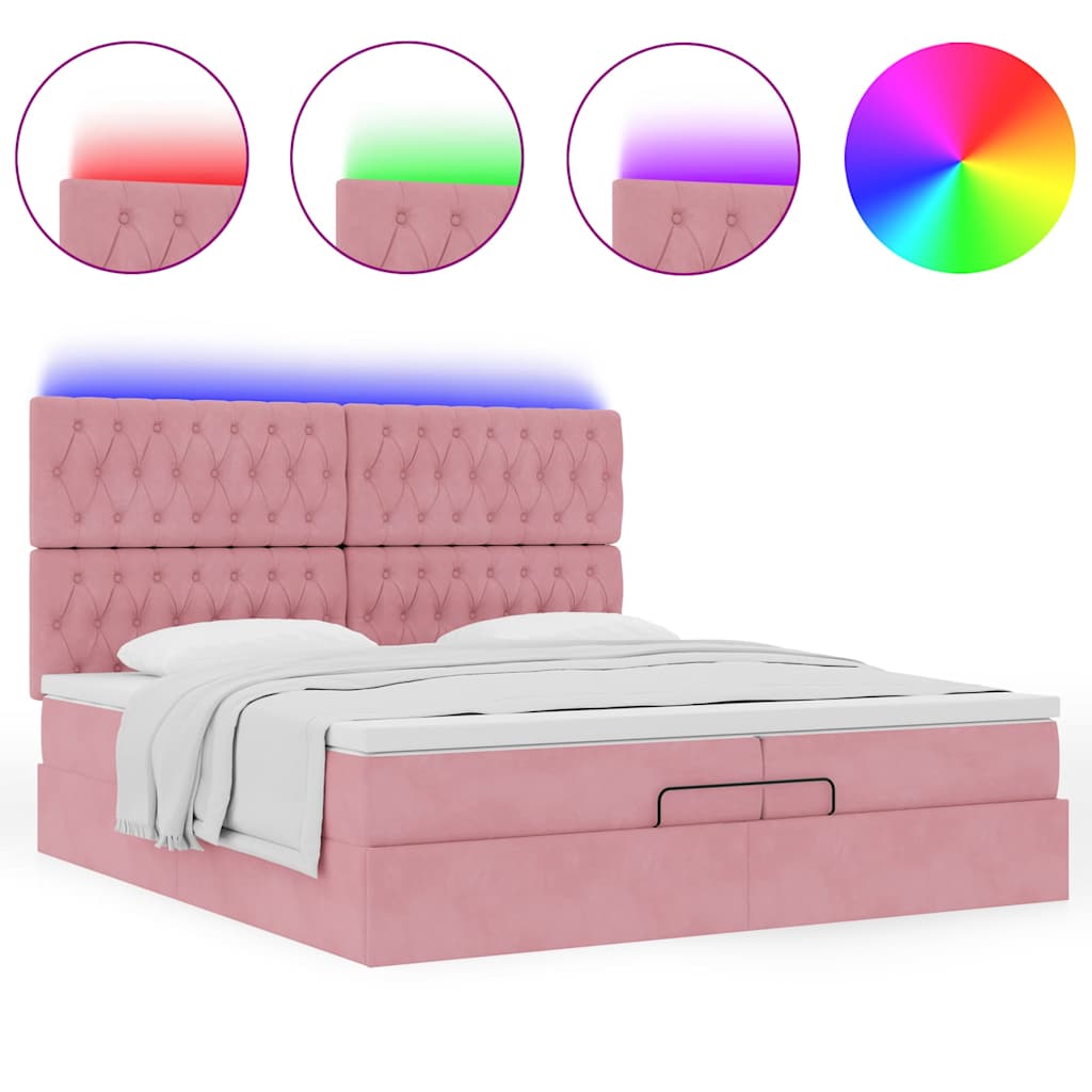 Ottoman-Bett mit Matratzen & LEDs Rosa 200x200 cm Samt