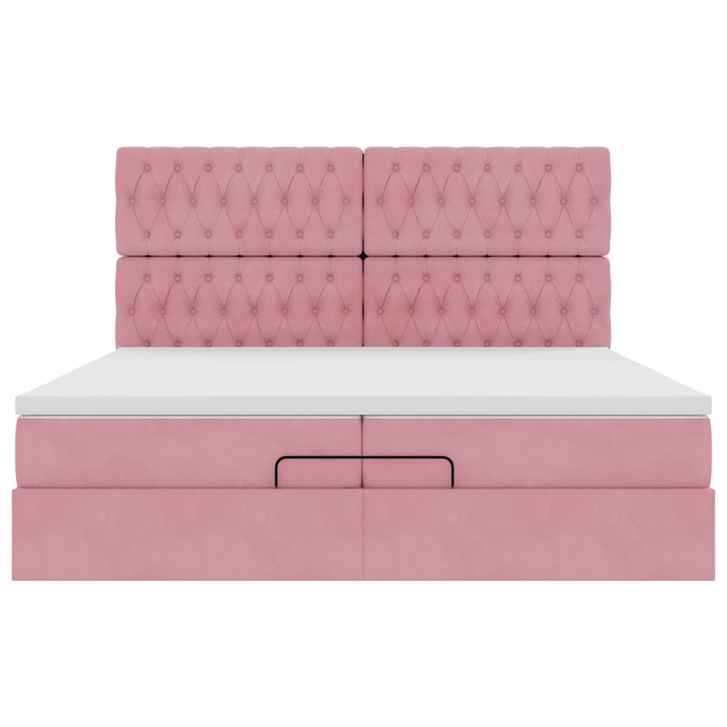 Ottoman-Bett mit Matratzen & LEDs Rosa 200x200 cm Samt