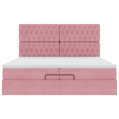Ottoman-Bett mit Matratzen & LEDs Rosa 200x200 cm Samt