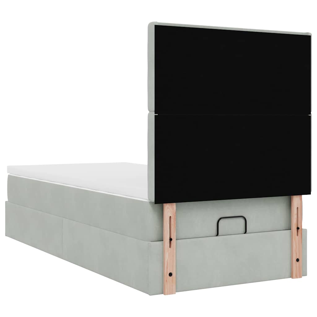 Ottoman-Bett mit Matratzen & LEDs Hellgrau 90x190 cm Samt