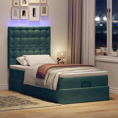 Ottoman-Bett mit Matratzen & LEDs Dunkelgrün 90x190 cm Samt