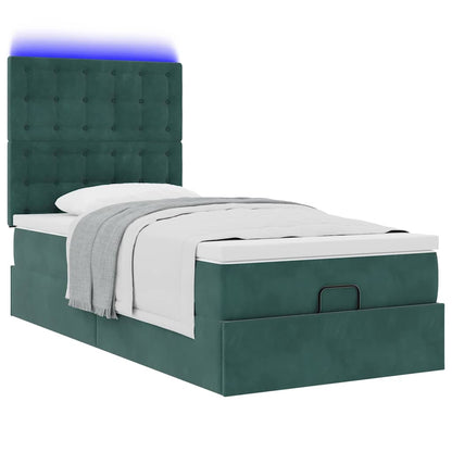 Ottoman-Bett mit Matratzen & LEDs Dunkelgrün 90x190 cm Samt