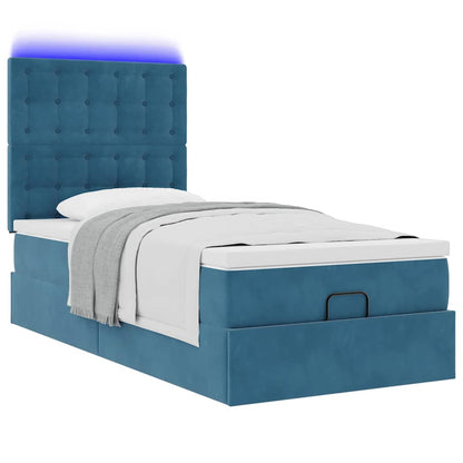 Ottoman-Bett mit Matratzen & LEDs Dunkelblau 90x190 cm Samt
