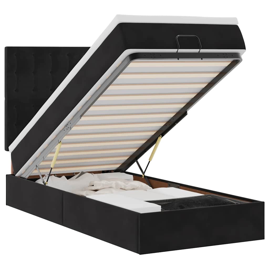 Ottoman-Bett mit Matratzen & LEDs Schwarz 90x200 cm Samt