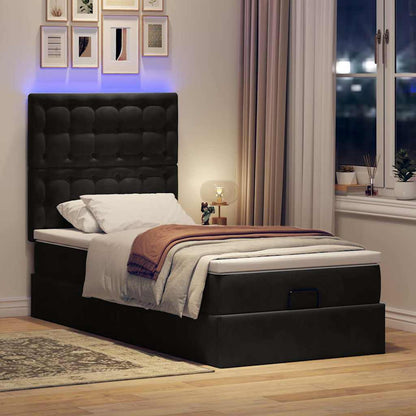 Ottoman-Bett mit Matratzen & LEDs Schwarz 90x200 cm Samt