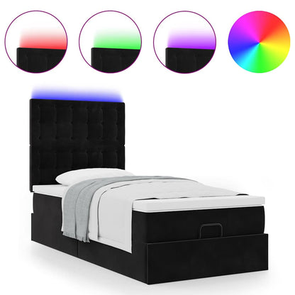 Ottoman-Bett mit Matratzen & LEDs Schwarz 90x200 cm Samt