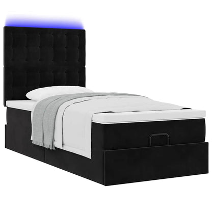 Ottoman-Bett mit Matratzen & LEDs Schwarz 90x200 cm Samt