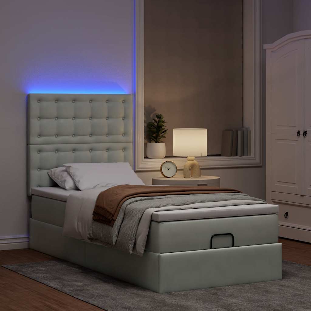 Ottoman-Bett mit Matratzen & LEDs Hellgrau 100x200 cm Samt