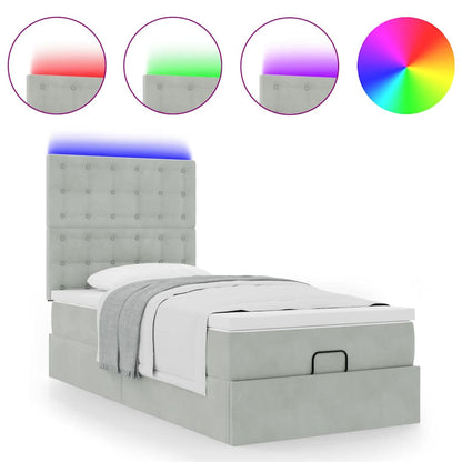 Ottoman-Bett mit Matratzen & LEDs Hellgrau 100x200 cm Samt