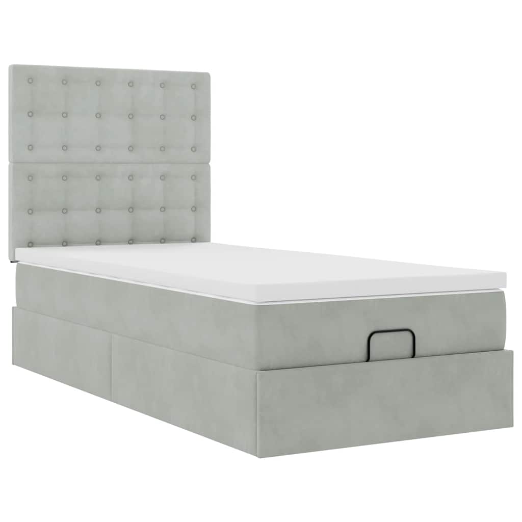 Ottoman-Bett mit Matratzen & LEDs Hellgrau 100x200 cm Samt