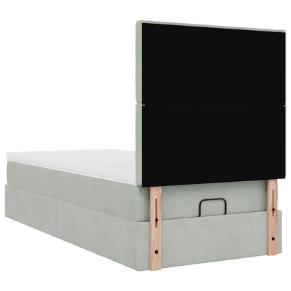 Ottoman-Bett mit Matratzen & LEDs Hellgrau 100x200 cm Samt